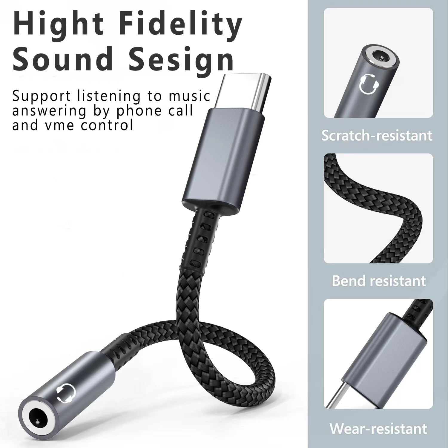 Adattatore jack audio USB da tipo C a 3,5 mm per cuffie cablate Collegamento di telefoni cellulari da tipo C a a a auricolari Adattatori per cavi Plug and Play