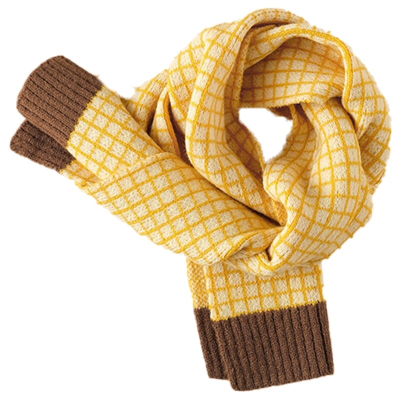 Inverno malha xadrez cachecóis envolve cobertor da criança menino meninas grosso pescoço mais quente do bebê crianças cachecol quente multi-color: Yellow