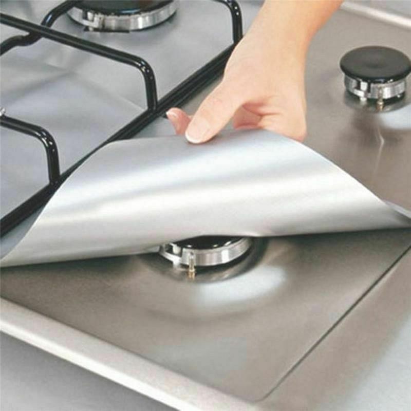 Gasovn komfur top brænder beskytter genanvendelig liner ren kok non-stick dækning: Sølv
