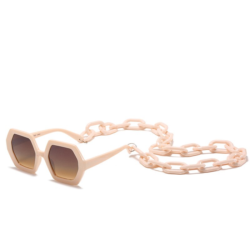 Luksusmerke firkantede overdimensjonerte solbriller kvinner årgang kjede solbriller til kvinne  uv400 gafas de sol: beige brun