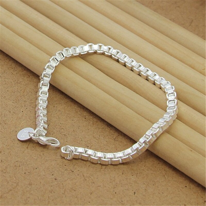 925 Sterling Zilveren Armband 4Mm 8Inch Venetiaanse Vierkante Armband Voor Vrouwen &amp; Mannen Party Charm Sieraden gifs