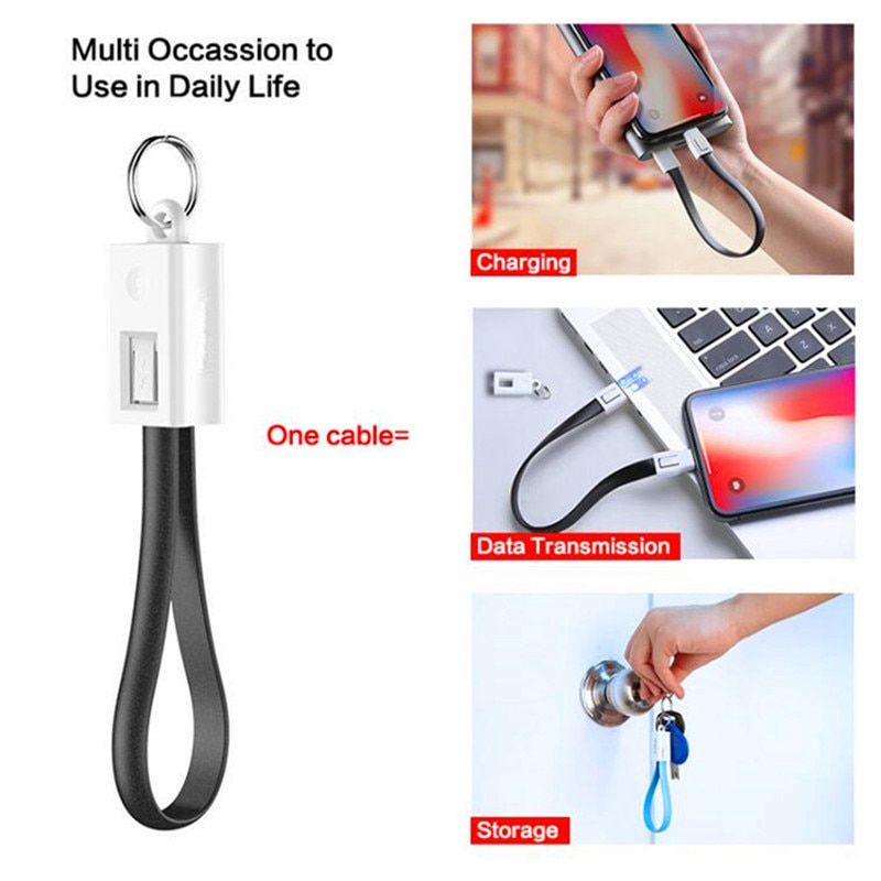 Kort mini nøglering usb kabel hurtig opladningsledning micro usb c type c til iphone ipod android oplader datasync ladekabler