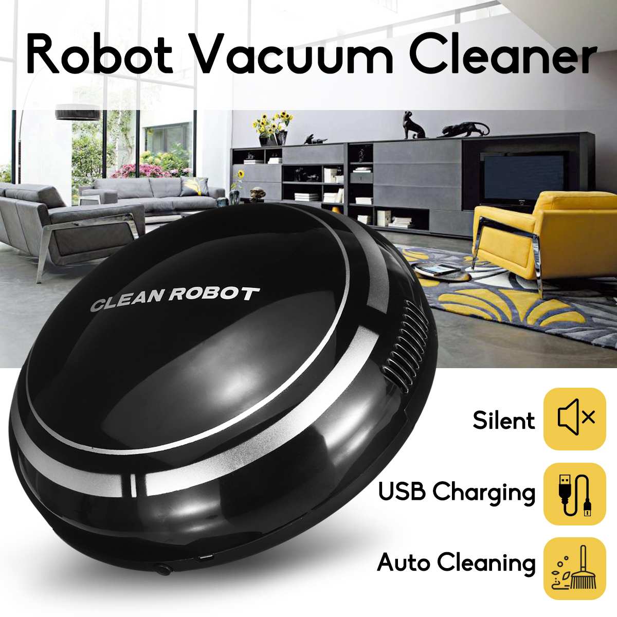 Smart Automatic Robot Vacuum Cleaning Machine Intelligent Floor Sweeping Dust Catcher Carpet Cleaner For Home Automatic Cleaning: Black