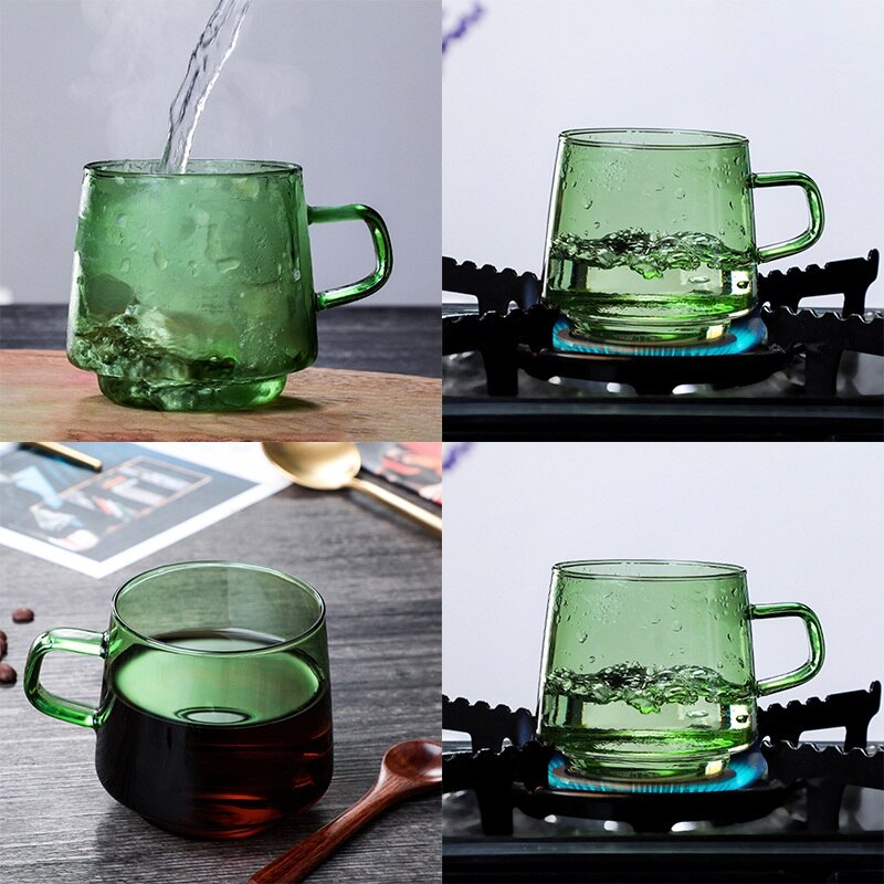 Taza de cristal gruesa de Color para el desayuno, taza de café resistente al calor para el hogar, con recipientes con mango, 350ml
