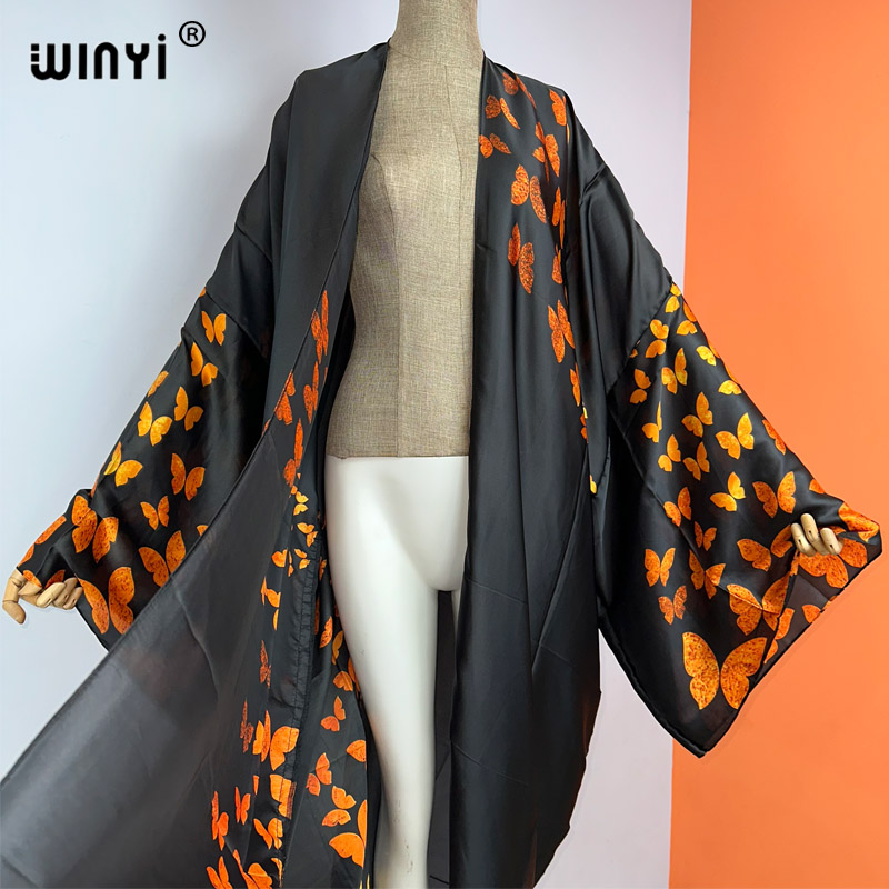 Winyi boho-kimono-kleid mit print, lang, sommerkleidung für damen, strandbekleidung, badeanzug, überwurf, kaftan