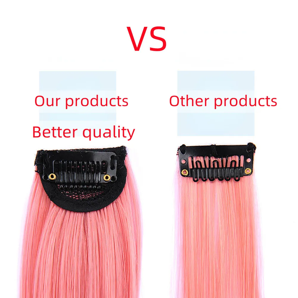 60cm postizo horquilla extensión de cabello Clip en postizo largo recto colgante oreja peluca Clip extensiones de cabello sintético Accesorios
