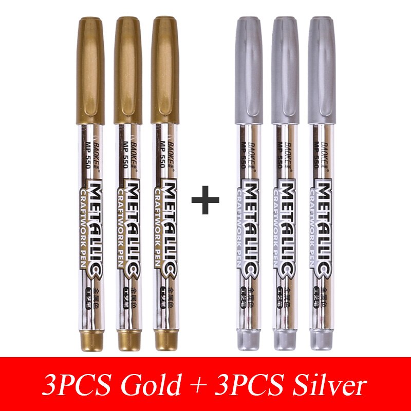BAOKE Metalli Permanent Paint Marker Pens Waterproof Gold Silver for Drawing Greeting Card Postcard Marker Craftwork Pen