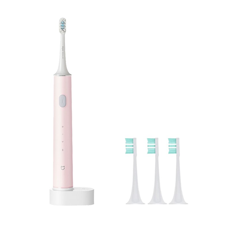 Xiaomi-cepillo de dientes eléctrico Mijia T500, Original, vibrador con Motor Ultra sónico, limpiador de higiene bucal inalámbrico: Pink with 3 heads