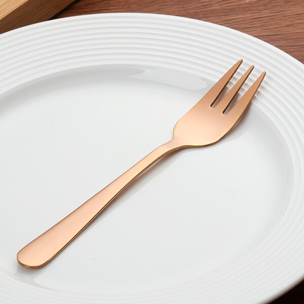 7 stk te gaffel sæt rustfrit stål lille frugt gaffel sæt guld dessert gaffel til kage snack guld salat gaffel servise sæt: Rosaguld 7 stk