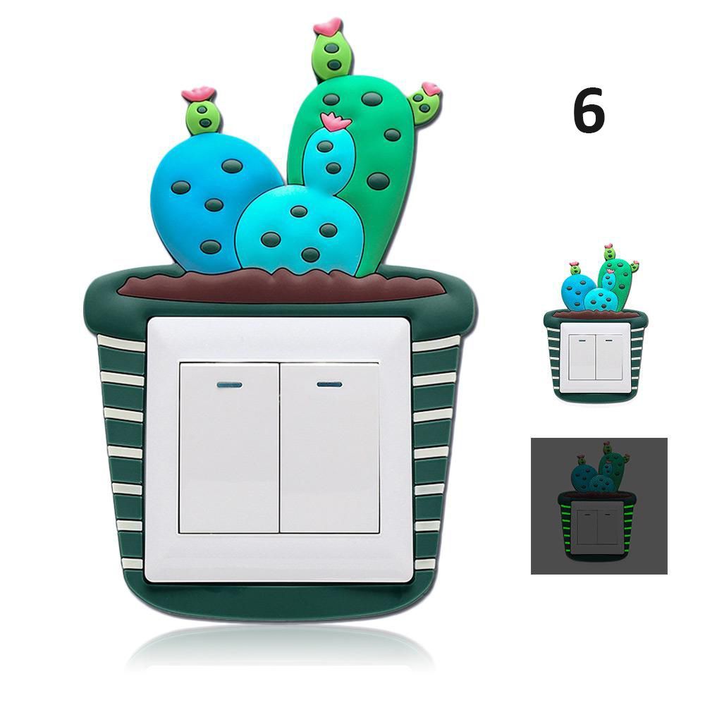 Cartoon 3D stickers Cactus Fluorescent Wall Stickers On-off Switch Stickers Kids Luminous Light Switch Home Decorations: 6