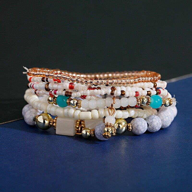 Pulseras de múltiples capas con abalorios bohemios para Mujer, brazaletes con borlas y cuentas de cubo étnico gitano: Style 12