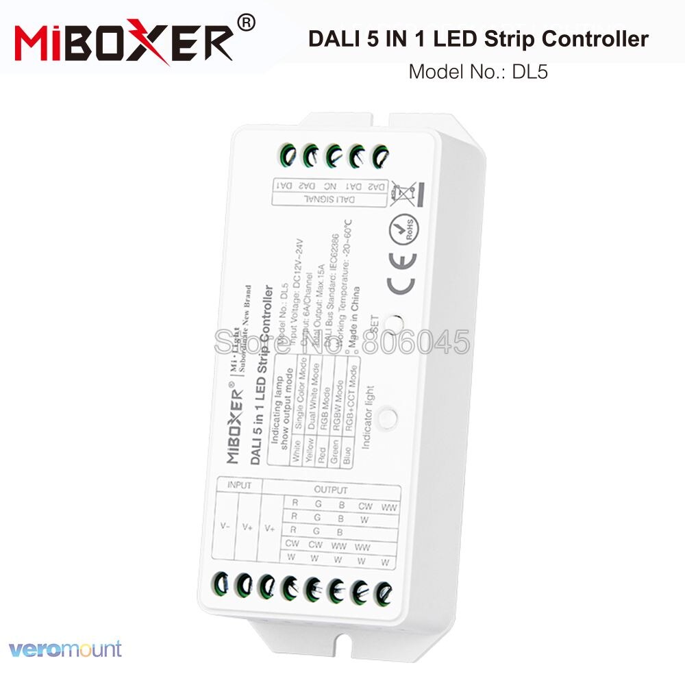 MiBOXER DC12-24V DL5 mando a distancia DALI IEC62386 señal de 180W/12V 360W/24V 5 en 1 atenuación/RGB/RGBW/RGBWW/AAC controlador de tira LED
