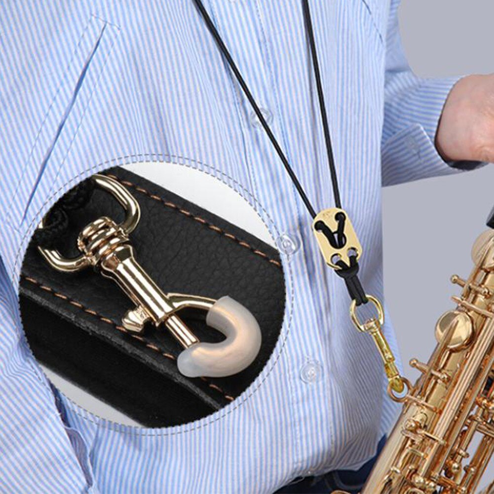 Zwart/Bruin Saxofoon Draagriem Voor Sopraan Tenor Alto Bariton Sax Klarinet Verstelbare Lederen Saxofoon Bandjes Sax Gewatteerde