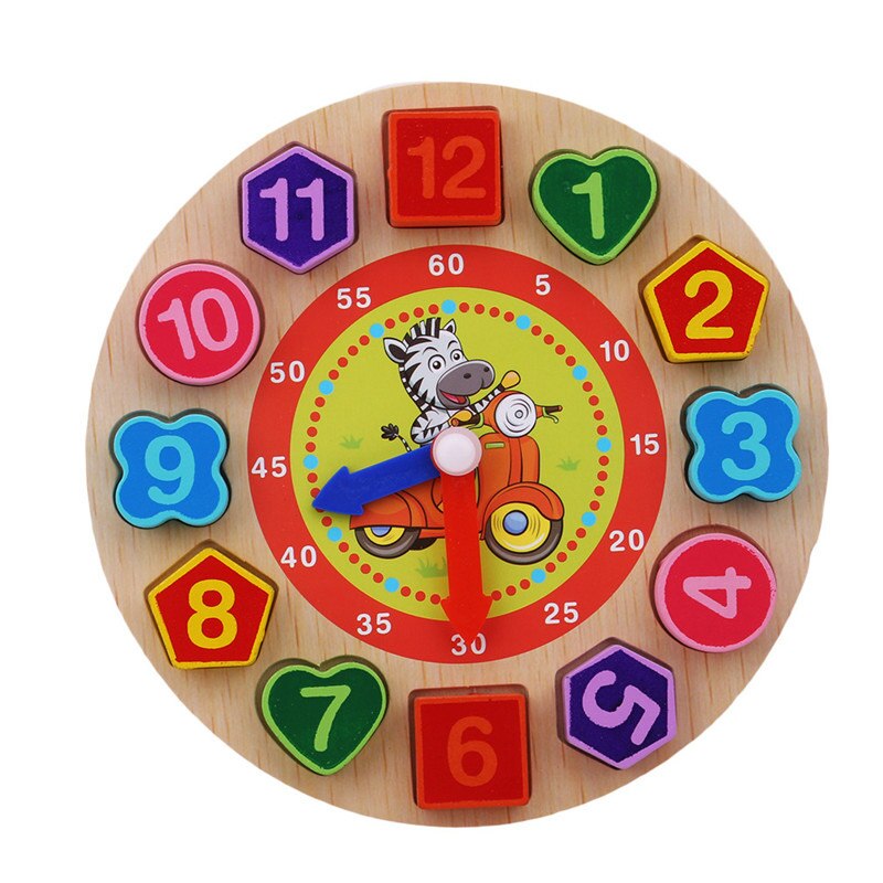 Cognitive Digital Clock Digital Wooden Watch Jigsaw Toys Cartoon Threading Assembly Toys Kids Wooden Puzzle Toys: zebra