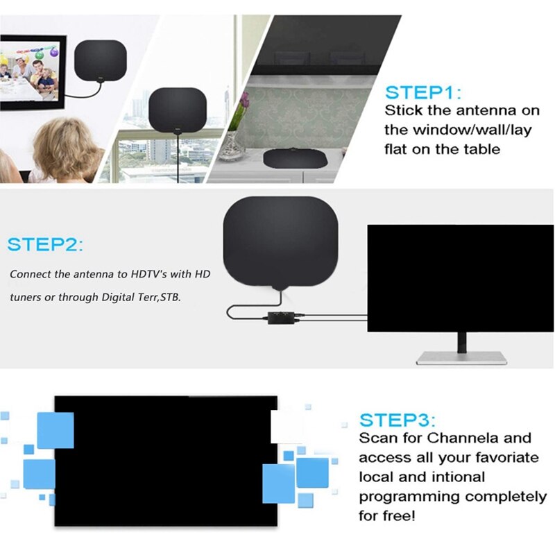 MOOL Indoor TV Antenna 200 Mile Longest Range HDTV Digital Antenna 4K HD VHF UHF Local Channels