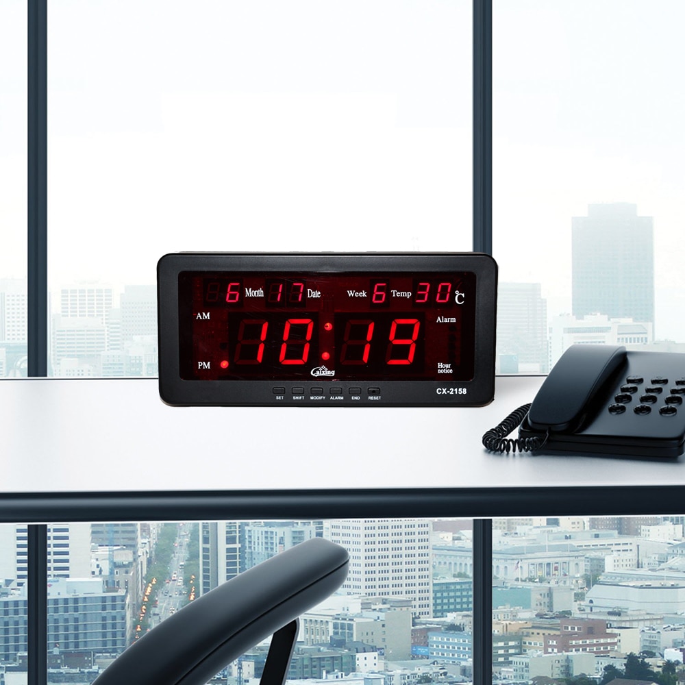 Electronic LED Alarm Clock with Date Temperature and Week Hourly Chime Table Desk Clock LED Digital Wall Clock for Living Room