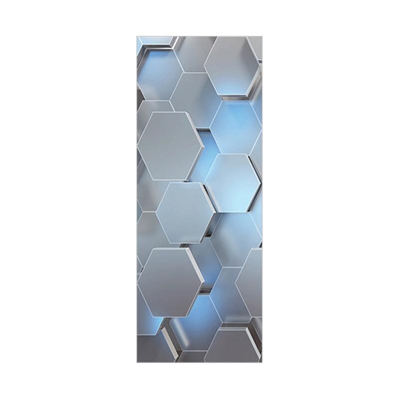 3D View Hexagon Door Sticker Peel and Stick Wallpaper Waterproof Removable Decal: L 17.71x78.74inx2