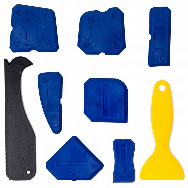 4/9pc siliconenkitverspreiders, spatel, schraper, muurplamuurmes, vloerreinigingshoekschep, druknaadfrees, bouwgereedschap: 9 stuks blauw
