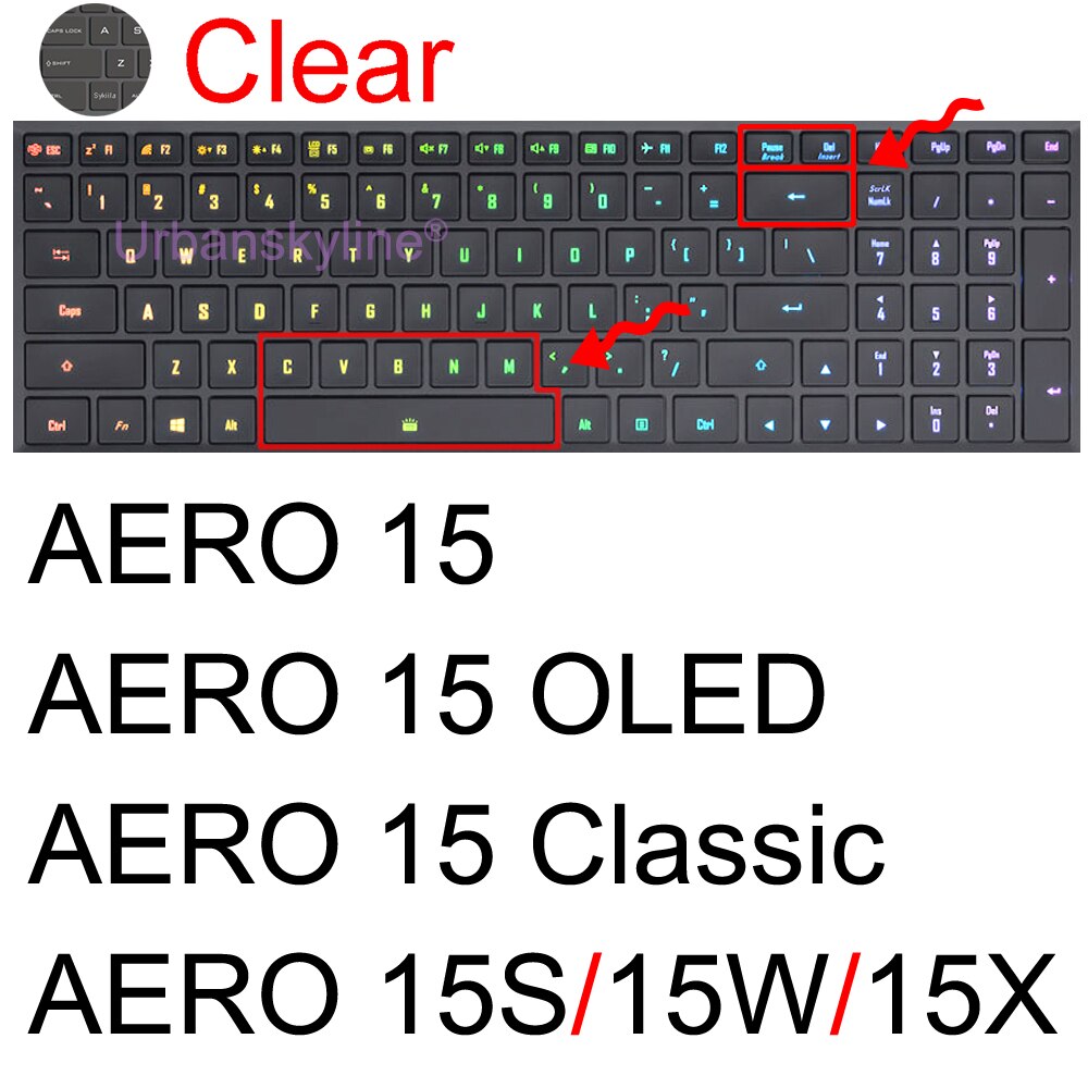 Aero Keyboard Cover for Gigabyte Aorus 5 7 15G 15P 17G 17X Aero 15 17 HDR 15W 15X G5 G7 A7 Gaming Protector Skin Case Laptop: Clear AERO 15