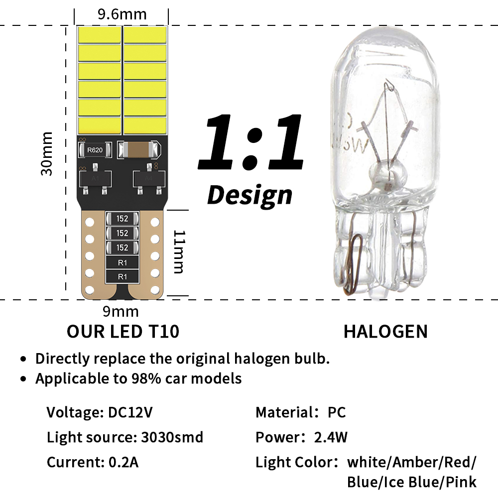 Bombilla LED para coche, luz de señal Canbus, 5 W5, T10, W5W, lámparas de marcha atrás lateral de cuña, 4014, 24 SMD, sin error, blanco, 12V, 6000K, 2 uds.