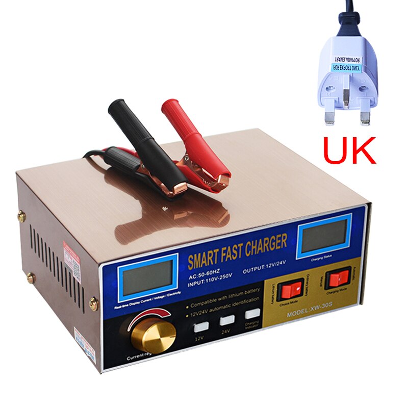 AGM Start-stop Car Battery Charger 400W Intelligent Pulse Repair Battery Charger 12V 24V Truck Motorcycle Charger: UK