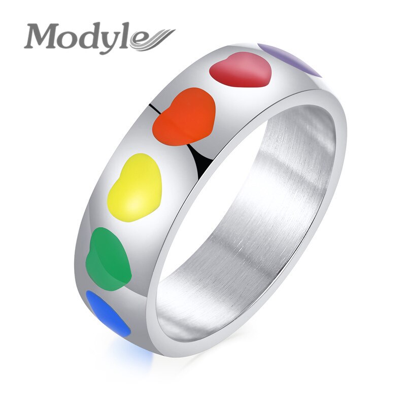 Modyle 2022 Zilveren Kleur Rvs Regenboog Lgbt Pride Ringen Voor Vrouwen Mannen Mode Hart Bruiloft Mannelijke Sieraden