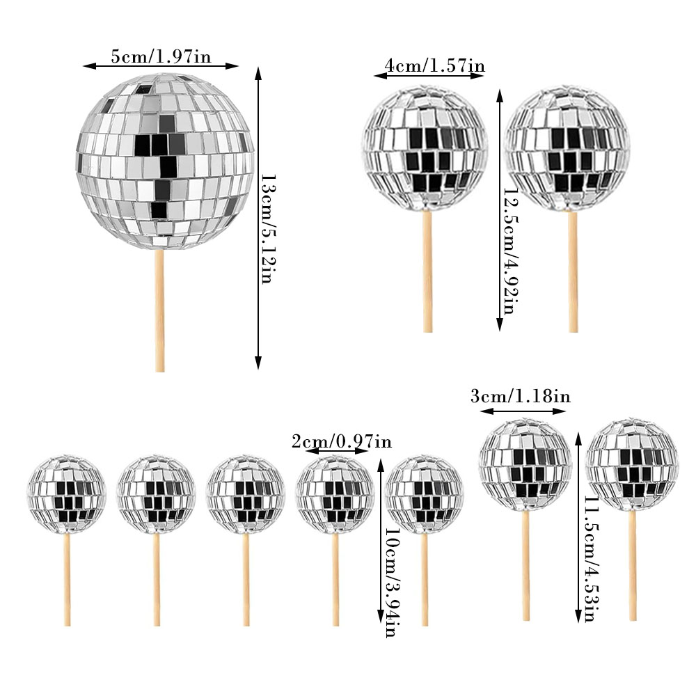 Mirror Ball Cake Decoration Silver Disco Balls Cake Topper Disco 80s Party Cupcake Toppers Wedding Birthday Christmas Supplies: light yellow