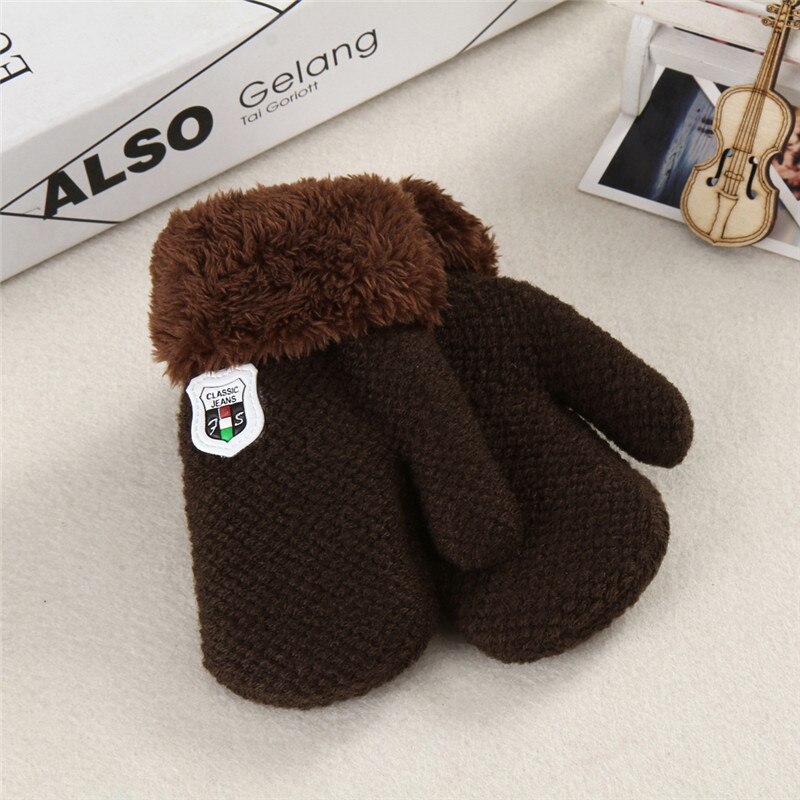 Winter Baby Boys Girls Knitted Gloves Warm Rope Full Finger Mittens Gloves for Children Toddler Kids SA935216: Dark Coffee