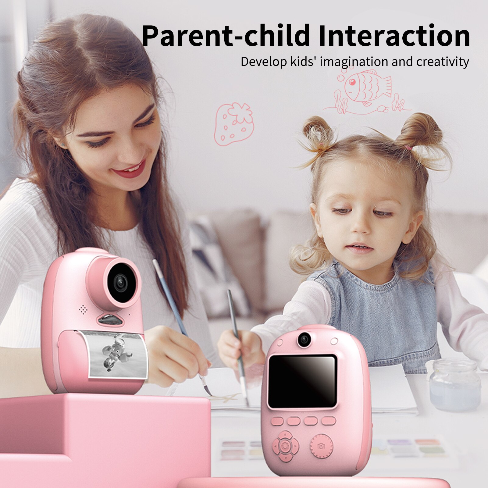D10 Instant Camera Photo Printer 1080P HD Mini Digital Camera for Kids with LED Fill-in Light Print Paper Cartoon Stickers