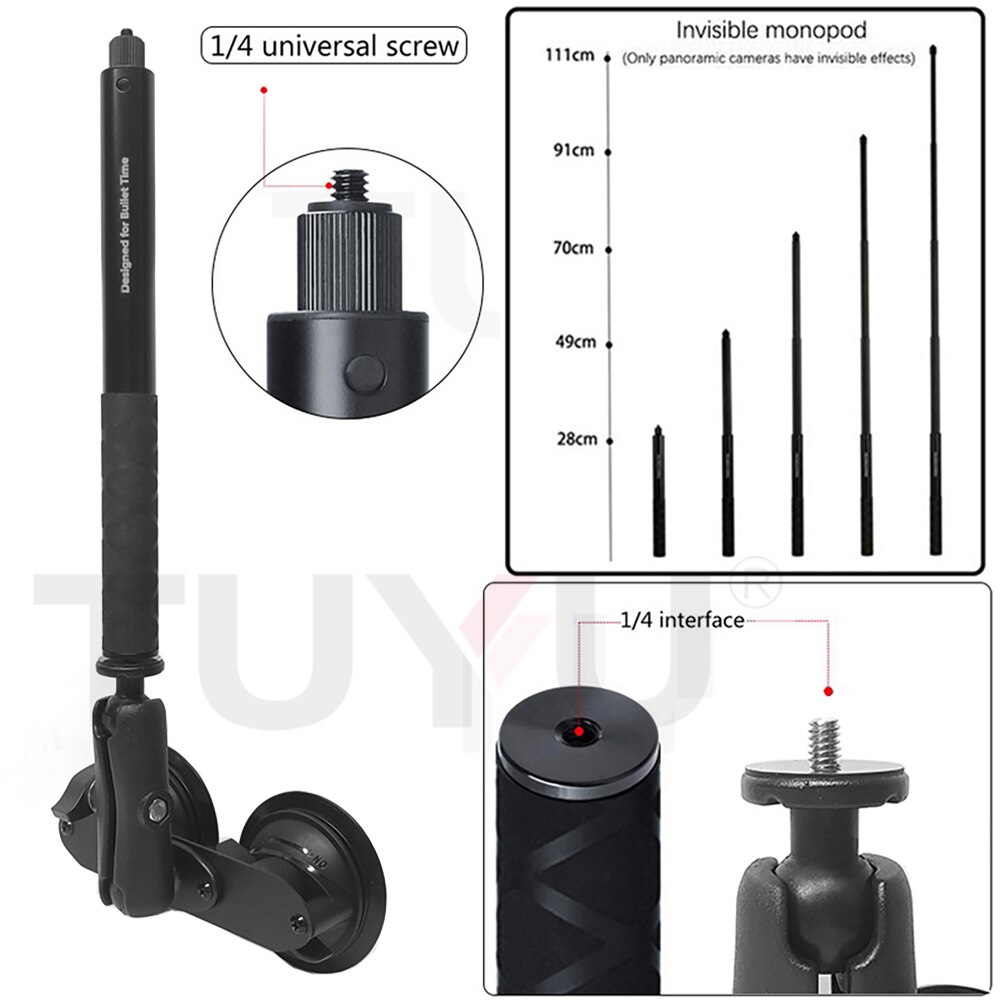 Support de ventouse de voiture à double tête de boule de 1 pouce, adapté à la perche à Selfie Invisible pour Insta360 One R X2 Gopro Max, accessoires