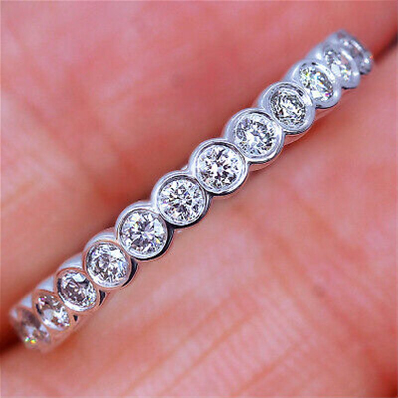 Anillo Eternity Promise para mujer, de Plata de Ley 925 pavé AAAAA cz, anillos de compromiso para boda, joyería de para nupcial