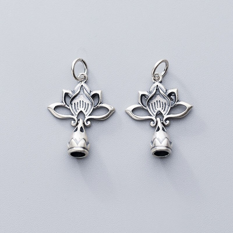 925 Sterling Zilver Elegante Craft Hollow Out Matte Lotus Flower Charms 23Mm Ketting Hangers Bevindingen Diy Vrouwen Sieraden: Default Title