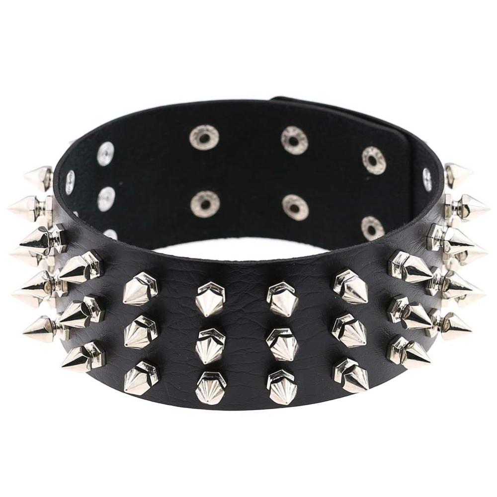 Punk PU Leather Spike Choker Necklace Women Rivets Neck&Wrist Wear Multi-purpose Funky Chockers collar lock jewelry