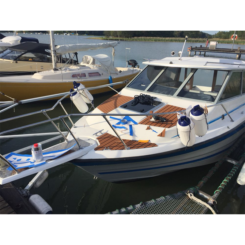 Selvklebende EVA Båt Yacht Gulvbelegg - 58x240cm - Imitasjon Teak - Brun med Svarte Striper