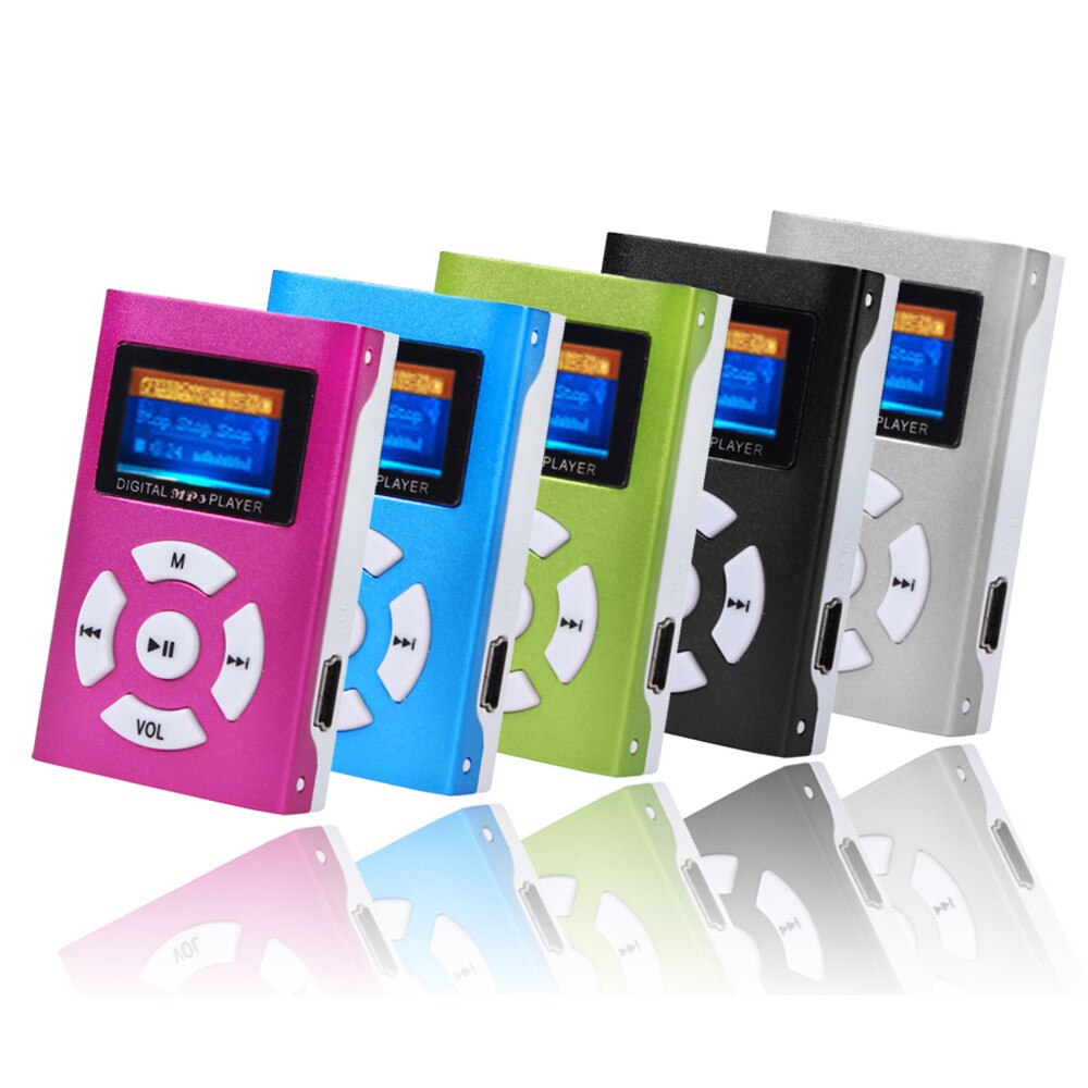 MP3 camiseta nueva venta de USB Mini reproductor MP3 pantalla LCD soporte 32GB Micro SD TF tarjeta deportivo compacto 605 #