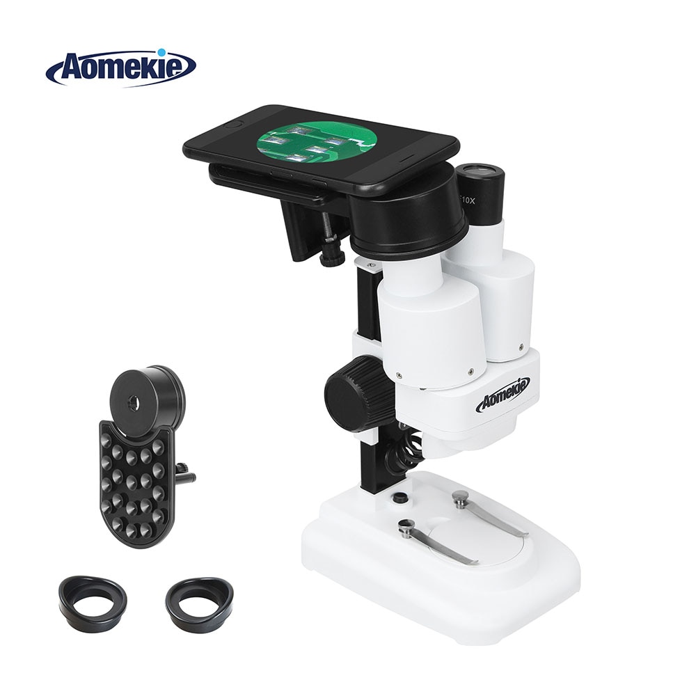 AOMEKIE 20X Stereo Microscope with Phone Holder for PCB Solder Ore Insect Observation Mobile Repair Tool LED Light HD Vision