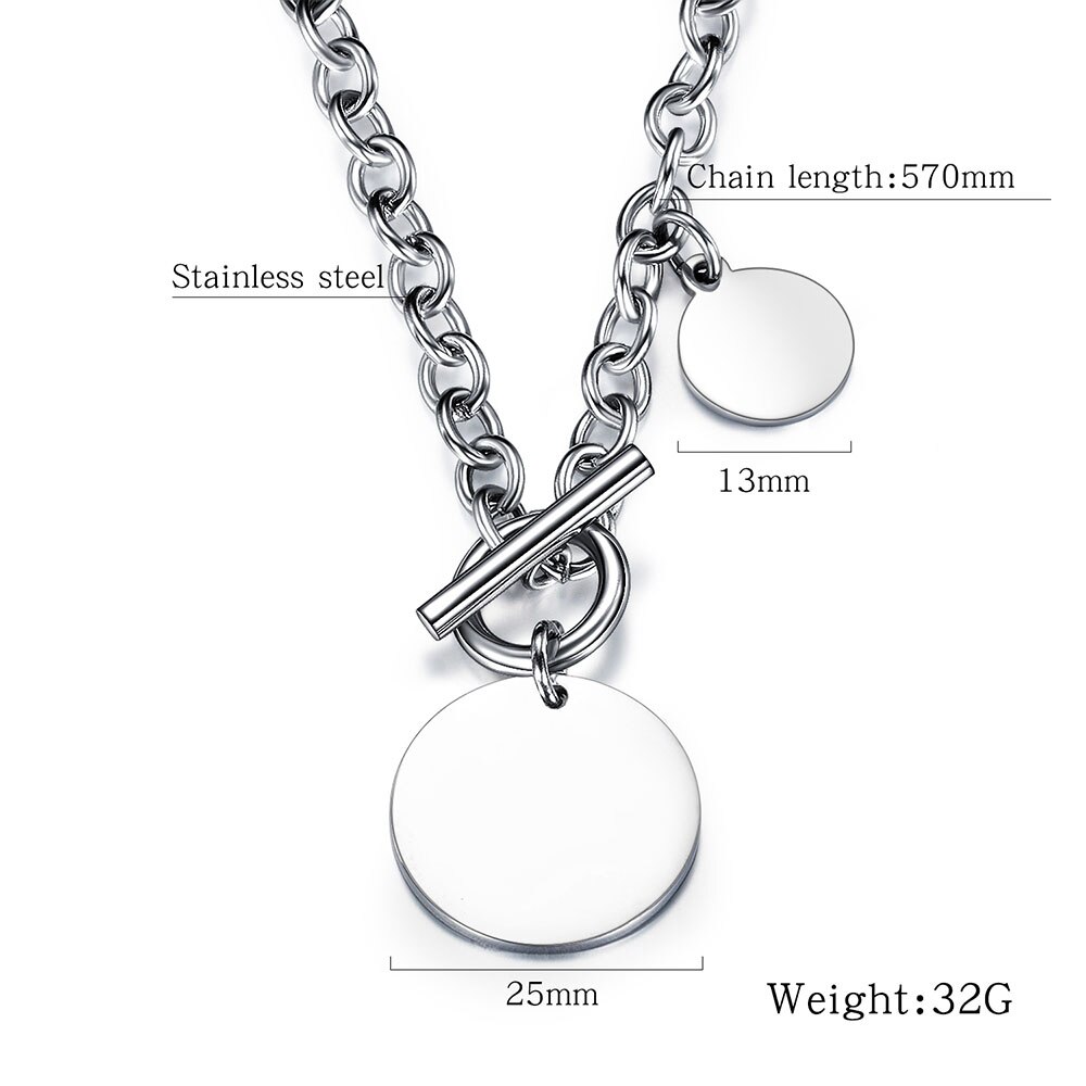 Lokaer Hiphop/Rock Titanium Stainless Steel Glossy Round Tag Charm Pendant Necklaces Jewelry Punk Chain & Link OT Buckle N17085