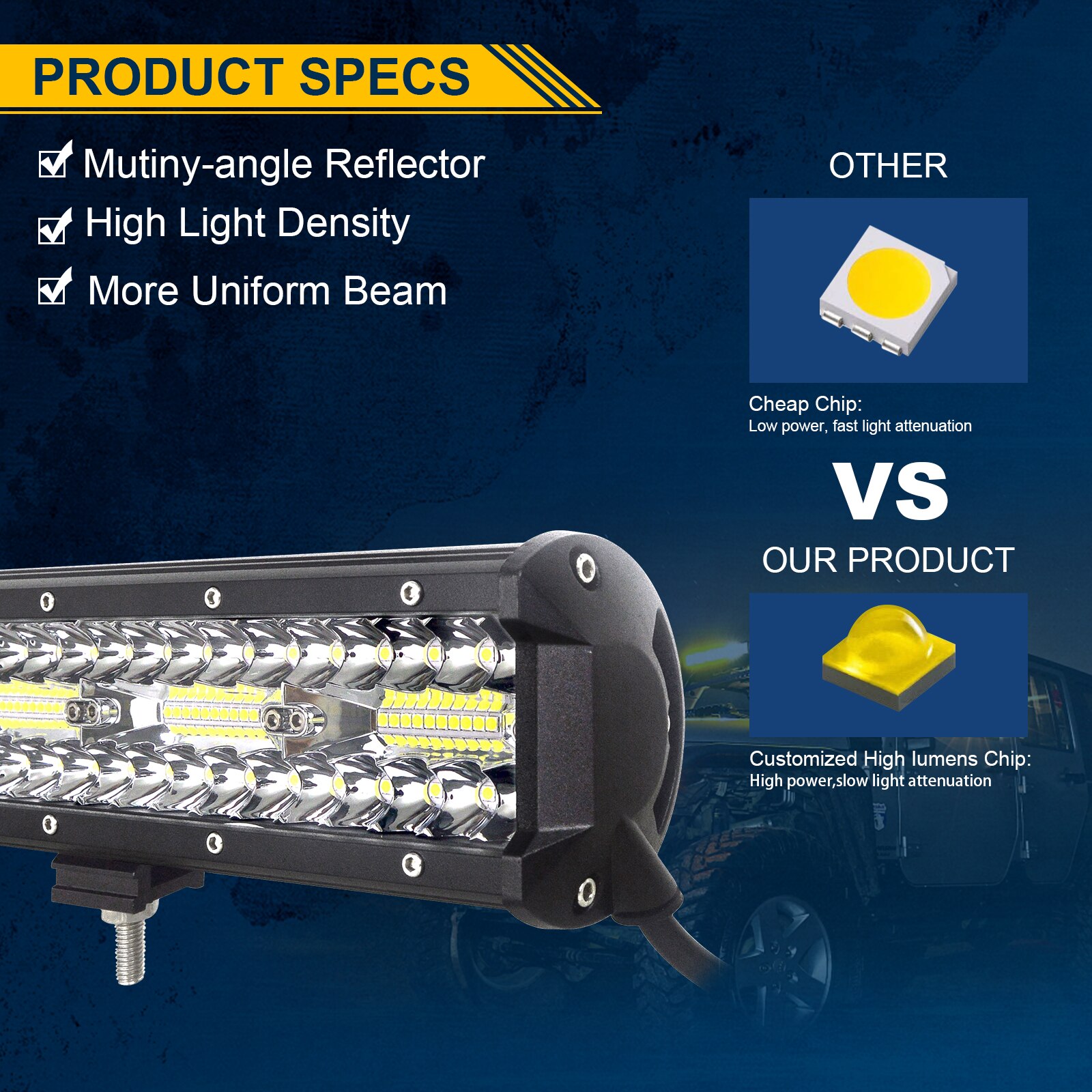 Auxtings 8D Tri rząd listwa Led 4/7/9/12/15/17/20/23 &#39;&#39;inch 60W ~ 480w 12V 24V listwa świetlna Led Offroad Led światło robocze 4x 4 światła samochodowe