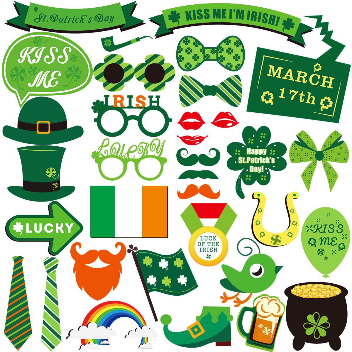 TINKSKY 34PCS St. Patrick's Photo Booth Props Day Photo Props Funny for Celebrating St. Patrick's Day Party: Default Title
