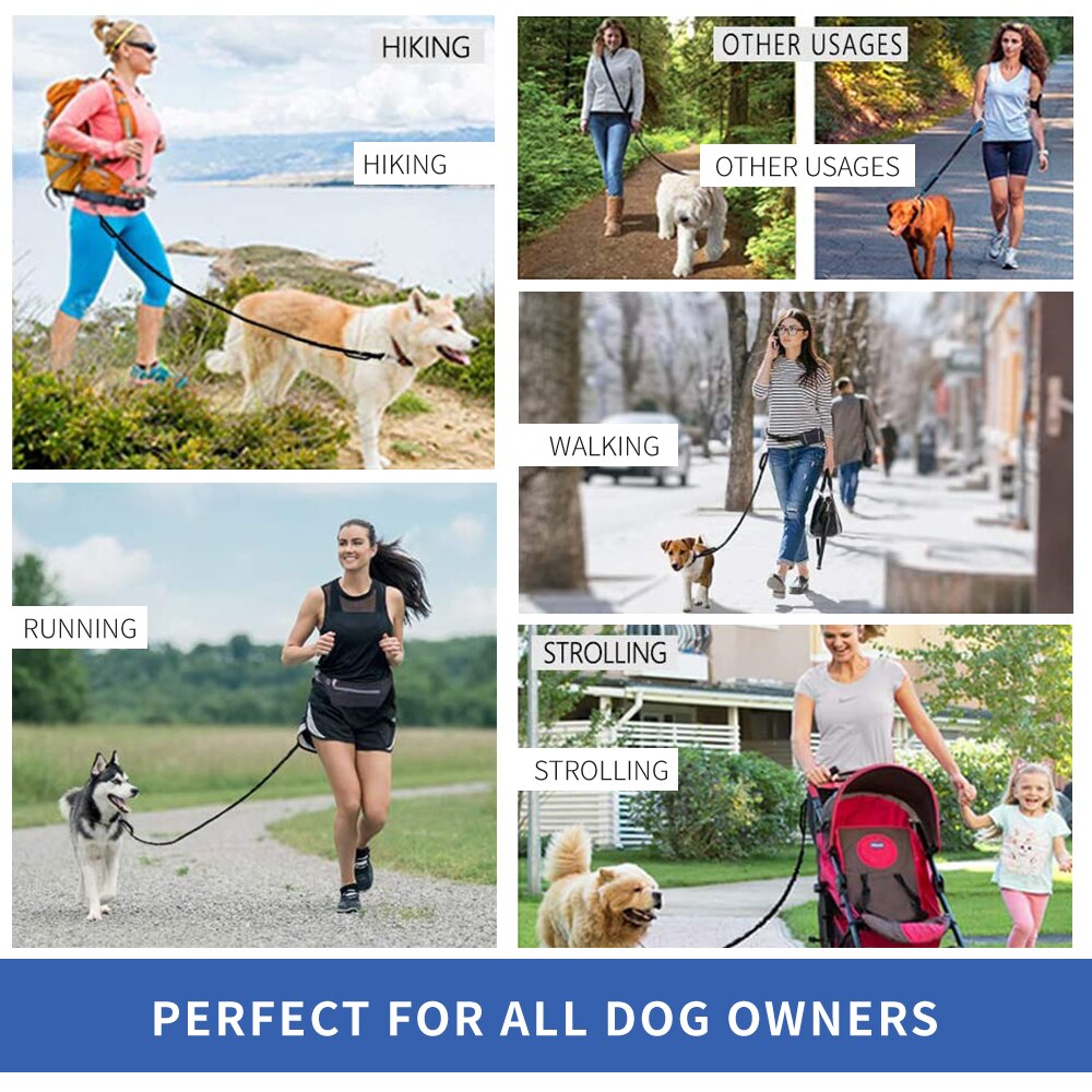 Multi Function Dogs Leash Waist Pocket Waterproof Hands Free Dog Belt Running Product Elasticity Adjustable Waist Dog Leashes