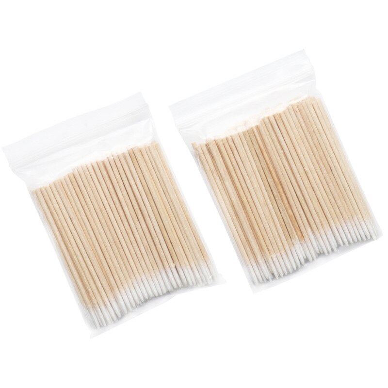 300 Stuks Wegwerp Ultra-Kleine Wattenstaafje Pluizende Micro Borstels Hout Wattenstaafjes Swabs Wimper Extension Lijm Verwijderen gereedschap