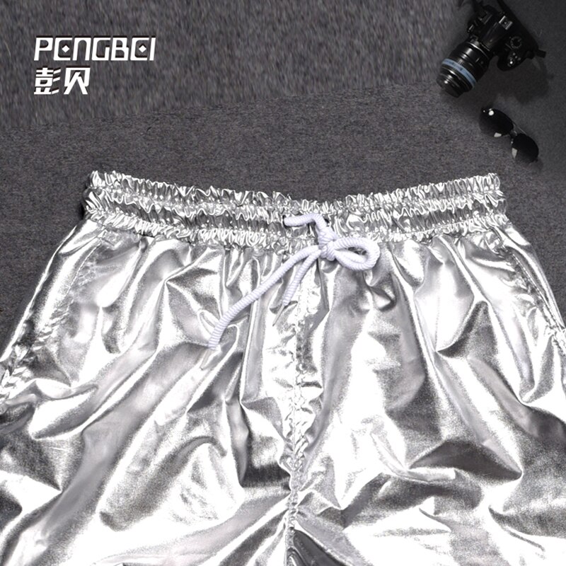 PengBei-pantalones de noche para correr para hombre y mujer, pantalón de baile de hip-hop, color brillante plateado, s-4xl de talla grande, primavera y otoño