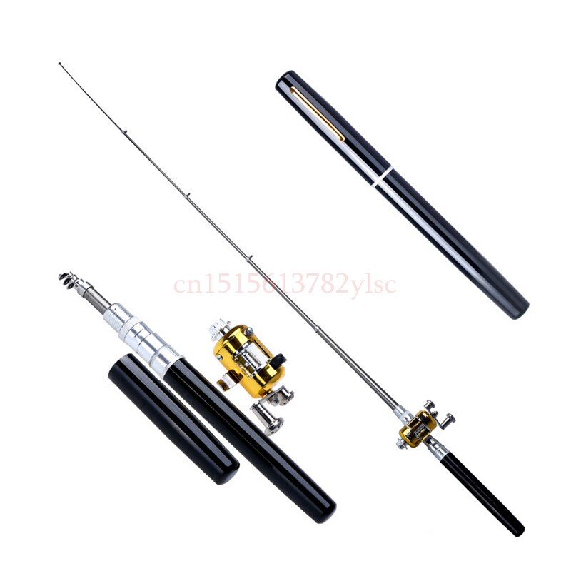 Fonoun Mini Portable Pocket Fish Pen Aluminum Alloy Fishing Rod Pole Reel Pocket Pen Fishing Rod Pole Reel Combos FL89: Black