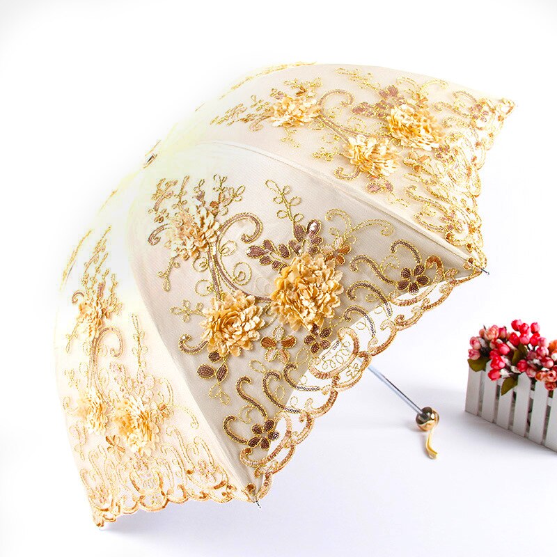 Lace Umbrella Rain Women Folding Flower Double Layer Umbrellas Black Coating Anti UV Parasol Wedding Umbrellas UBY85: Color 6