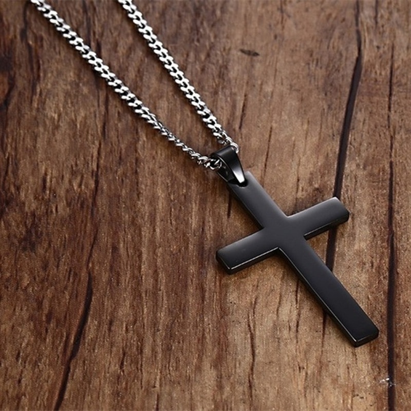 Punk Stainless Steel Cross Gold Silver Color Necklace for Women Men Vintage Chain Crystal Pendant Long Necklaces Jewelry