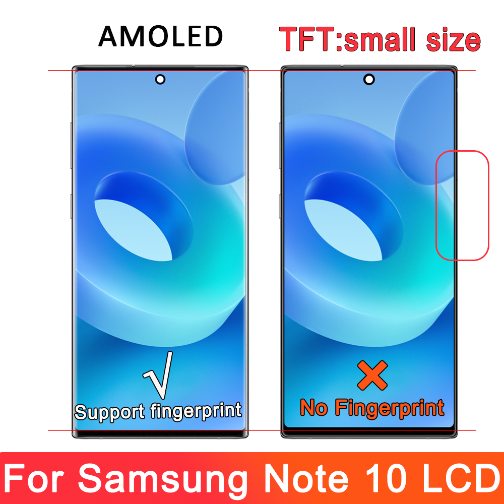 100%  testskærme til samsung note 10 med ramme lcd-skærm 6.15 " note 10 sm-n970f n970a n970f/ ds  n970n lcd tft-skærmdele