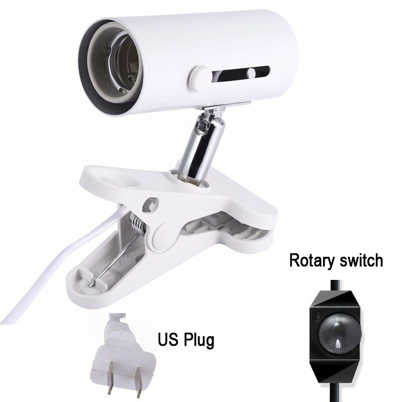 Reptile UVA UVB Lamp Bulb Holder Ceramic Clip-on Holder Clamp Light Fixture for Reptiles Lights Turtle Lizard Heating Lamp Light: White US Type 2