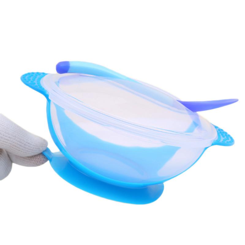 Baby Feeding Training Bowl Temperature Sensing Spoon Assist Suction Cup Tableware Set M