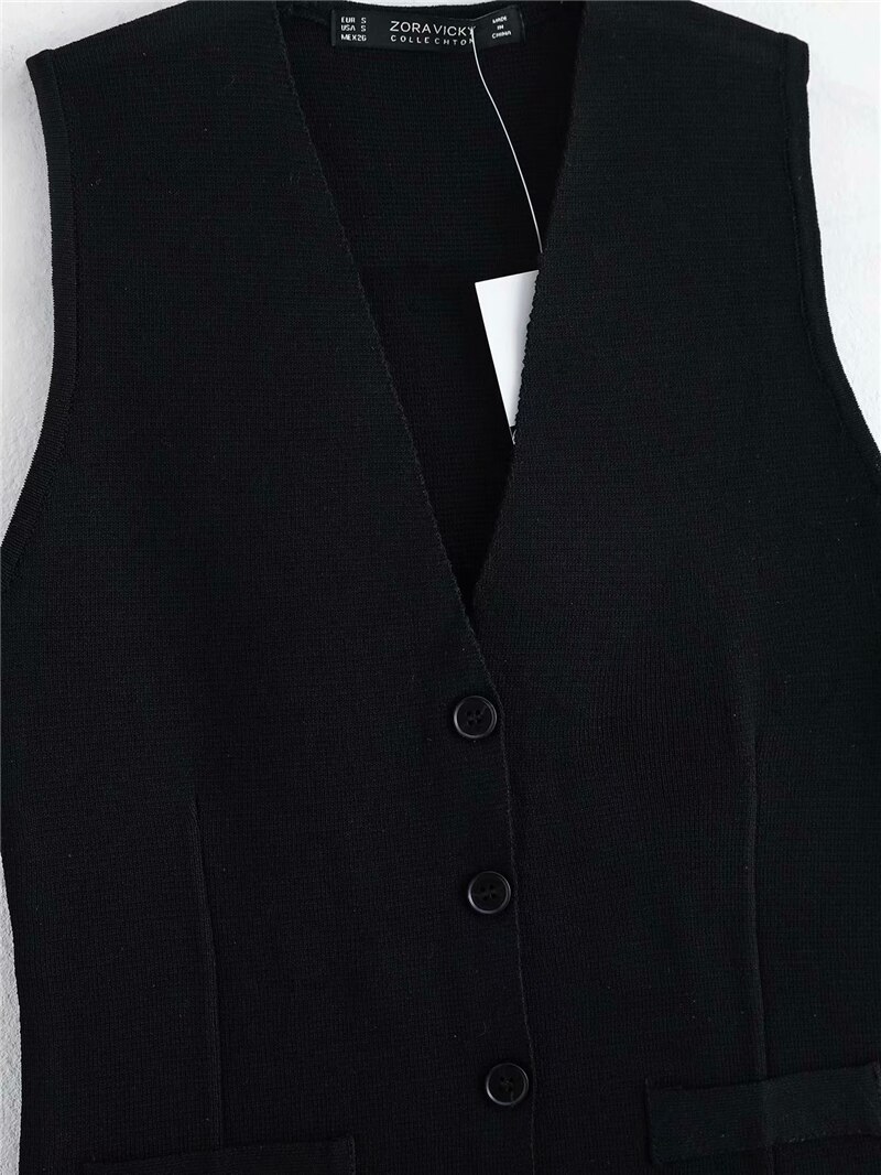 Elegante Frauen Geschmack Mantel Weste Damen V-ausschnitt Taille-Gesteuert Panzer Streetwear Weibliche schick Feste Schwarz Weste