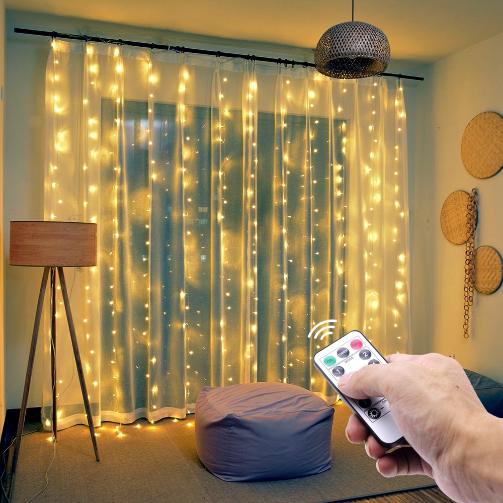 Jul 8 modes led fe lys krans 5v usb gardin lys med fjernbetjening til soveværelse vindue dekoration
